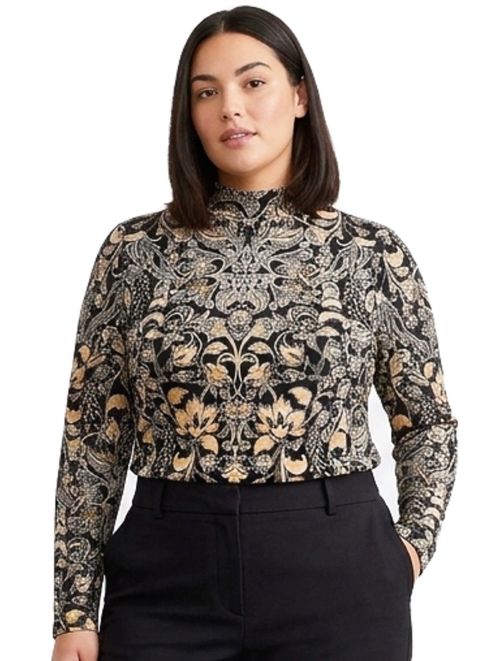 Jane + Delancey Paisley Floral Mesh Mock Neck Top - NWT